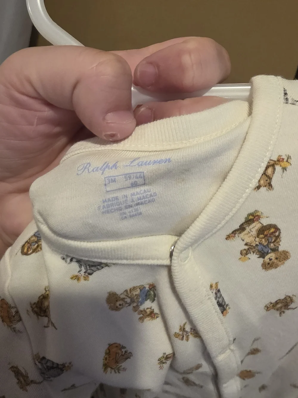 Ralph Lauren Cream Footed One-Piece with Brown Animal Print